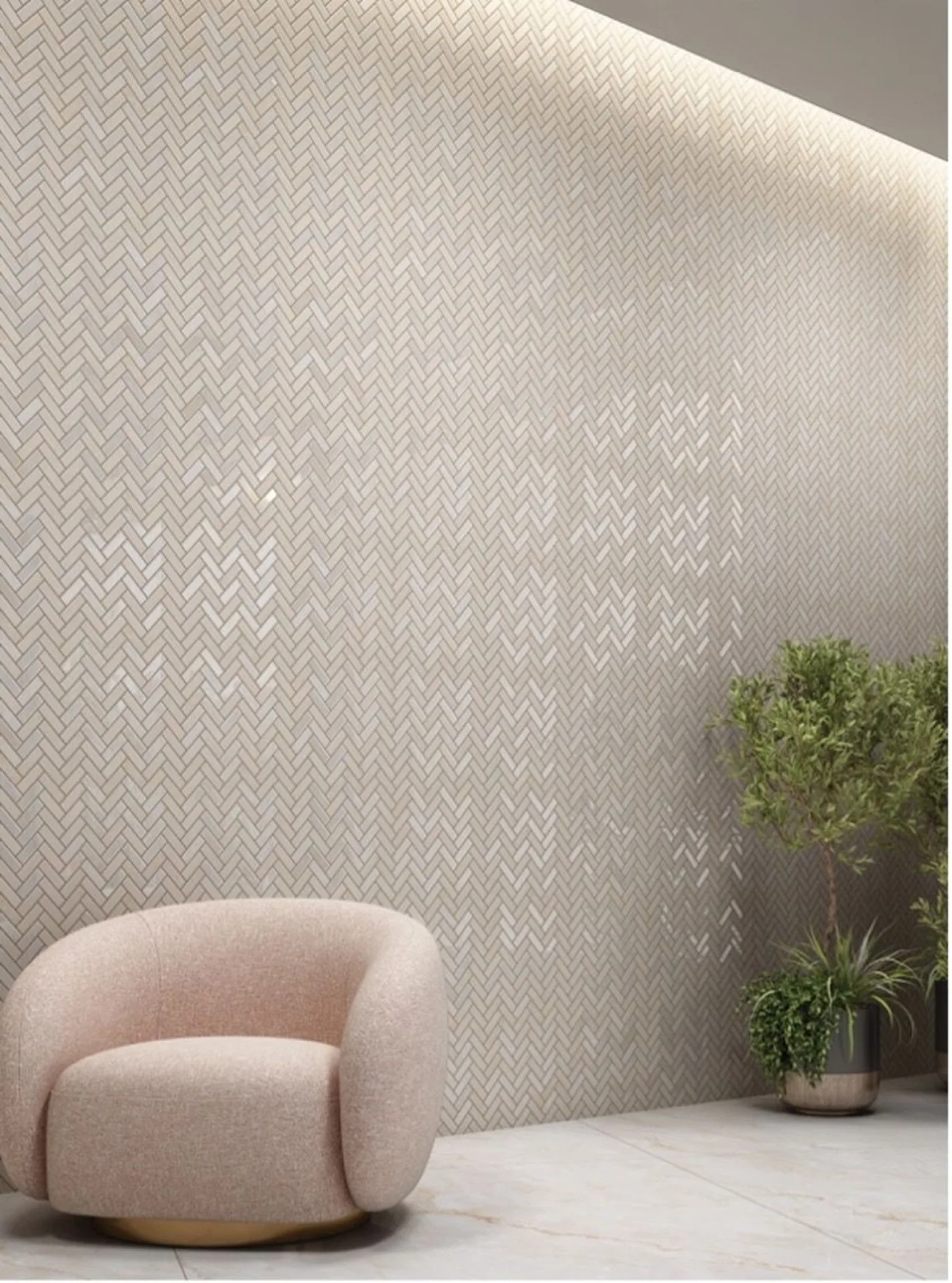 White and ivory herringbone bathroom wall tiles