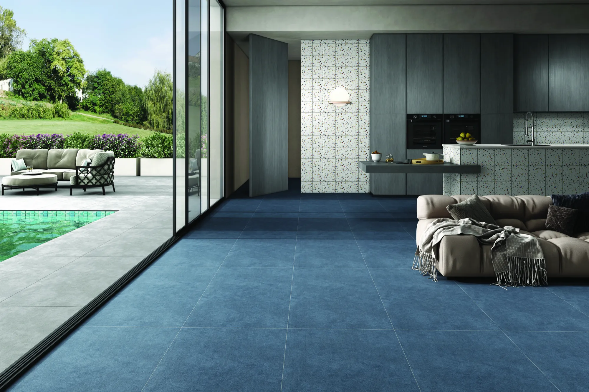 GRANDE COLORATO BLUE GRITSTONE MT V1 SLAB for Wall, Floor — Somany COLORATO collection