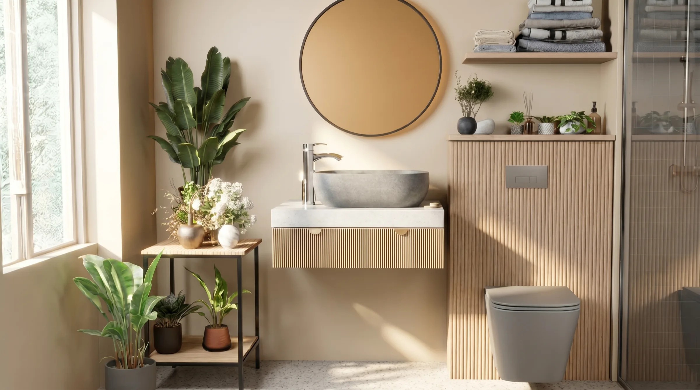 Designing perfect bathware — modern Somany bathroom with vanity, shower and wall-hung WC
